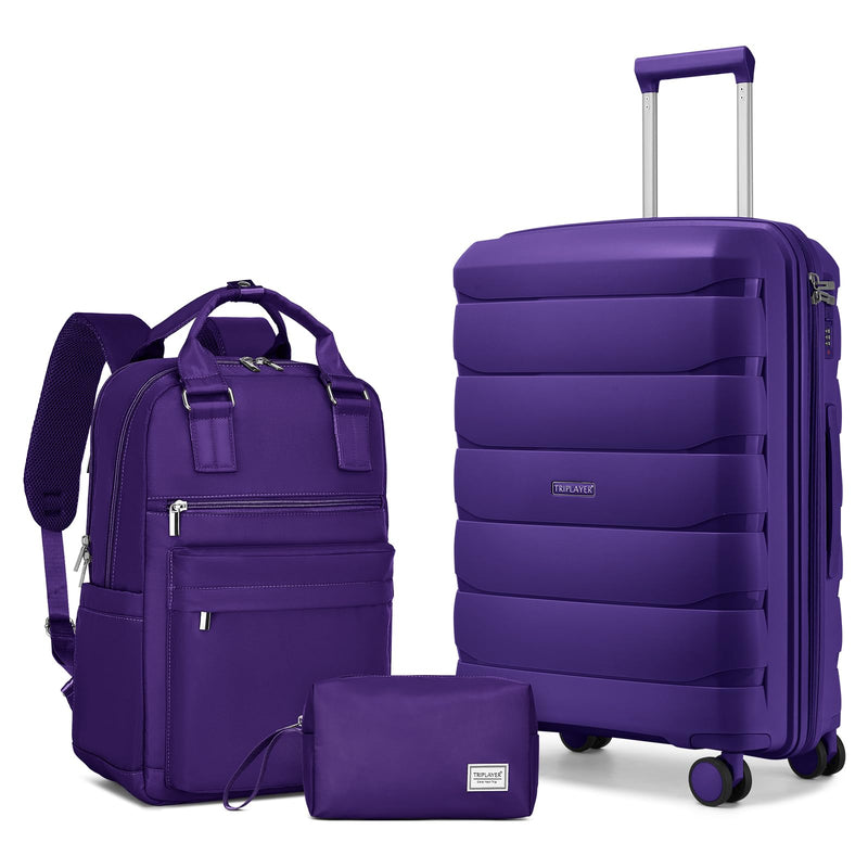 TRIPLAYER Carry On Luggage 22x14x9 Airline Approved, 22 Inch PP Hardshell Luggage Carry - on Suitcase with Spinner Wheels, Carry On Suitcase Set for Women(Purple)