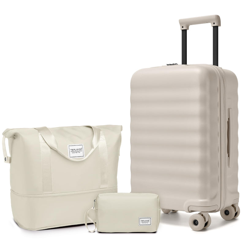 TRIPLAYER Luggage Sets 3 Piece, Carry On Luggage 22x14x9 Airline Approve PC Hardside Suitcase Set with Wheels TSA Lock, Durable Carry - On Suitcase with Duffel Bag for Women (Oysters)