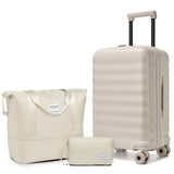 TRIPLAYER Luggage Sets 3 Piece, Carry On Luggage 22x14x9 Airline Approve PC Hardside Suitcase Set with Wheels TSA Lock, Durable Carry-On Suitcase with Duffel Bag for Women (Oysters)