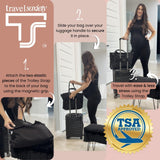 Trolley Strap Carryon Luggage Strap Over Suitcase Handle for Attaching Carryon Bag Travel Accessories TSA Approved Carry - On Add a Bag Belt Sleeve for A Tote Backpack Purse (Black on Black)