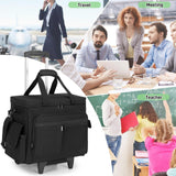 Trunab Rolling Teacher Bag with Expandable File Pocket and Detachable Trolley, Teacher Tote Bag with Wheels for up to 15.6 Inches Laptop (Patented Design) (Black)