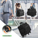 Trunab Rolling Teacher Bag with Expandable File Pocket and Detachable Trolley, Teacher Tote Bag with Wheels for up to 15.6 Inches Laptop (Patented Design) (Black)