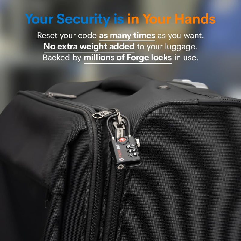 TSA Approved Cable Luggage Locks, Re - settable Combination with Alloy Body, Black 1 Lock.