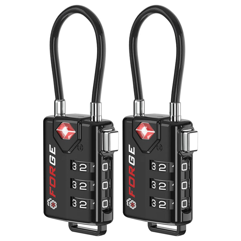 TSA Approved Cable Luggage Locks, Re - settable Combination with Alloy Body, Black 2 Locks.