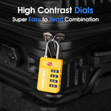 TSA Approved Travel Luggage Locks, Open Alert Combination Lock for School Office & Gym Locker ,Toolbox, Pelican Case,Easy Read Dials - 1, 2 & 4 Pack (1, Yellow 2 Pack)