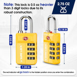 TSA Approved Travel Luggage Locks, Open Alert Combination Lock for School Office & Gym Locker ,Toolbox, Pelican Case,Easy Read Dials - 1, 2 & 4 Pack (1, Yellow 2 Pack)