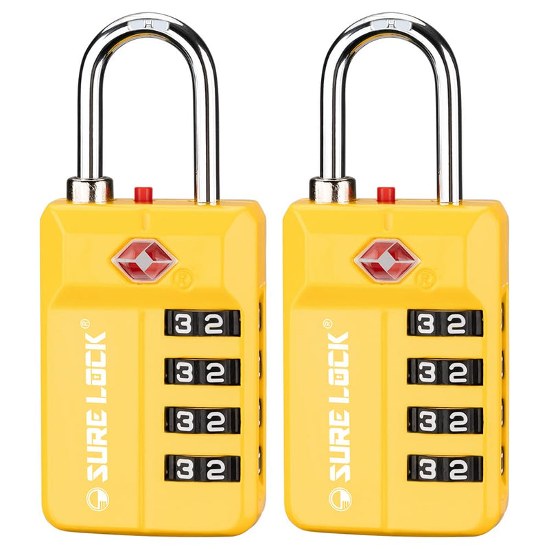 TSA Approved Travel Luggage Locks, Open Alert Combination Lock for School Office & Gym Locker ,Toolbox, Pelican Case,Easy Read Dials - 1, 2 & 4 Pack (1, Yellow 2 Pack)
