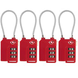 TSA Lock Security 3 Digit Combination Suitcase Luggage Bag Code Lock Padlock (Red 4 - Pack)