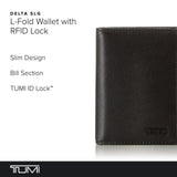 TUMI - Delta L - Fold Wallet with RFID Lock - Slim Bifold Leather Wallet - ID Window & Card Slots - Premium Gift Box - 4" x 3" - Black