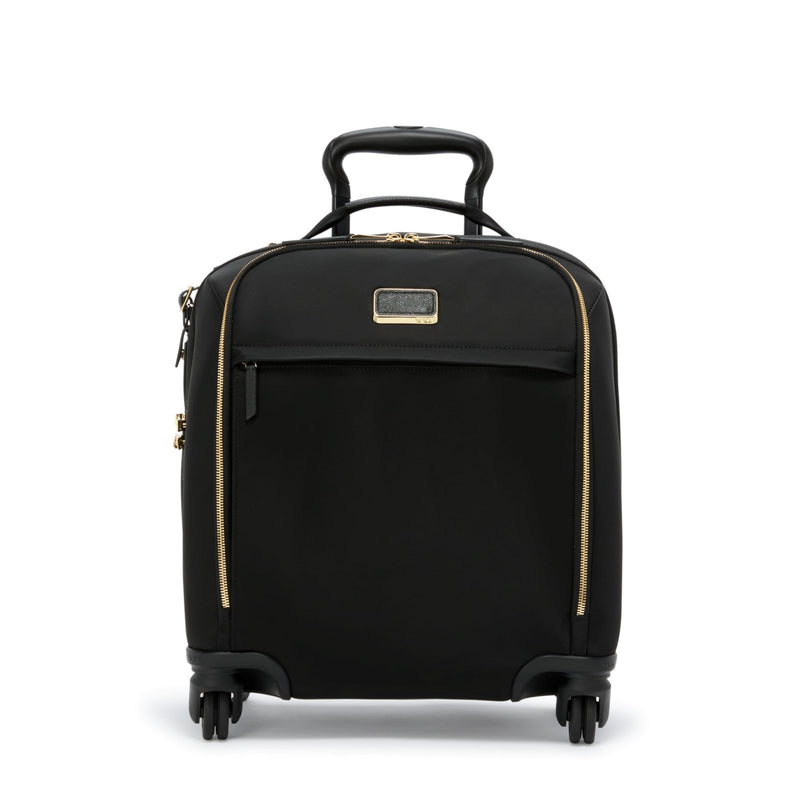 TUMI - Voyageur Leger 4 Wheeled Luggage - Women's Lightweight and Spacious, Sleek Silhouette, Durable Premium Suitcase - 16" Compact Carry - On, Black with Gold Hardware