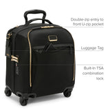 TUMI - Voyageur Leger 4 Wheeled Luggage - Women's Lightweight and Spacious, Sleek Silhouette, Durable Premium Suitcase - 16" Compact Carry - On, Black with Gold Hardware