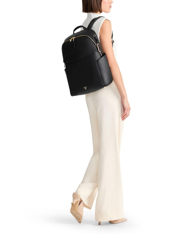 TUMI - Voyageur Raina Backpack - Women's Premium Leather Backpack - Everyday Bag with Phone Pocket & Laptop Compartment - Black, Light Gold Hardware