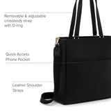 TUMI - Voyageur Vail Leather Tote - Women's Lightweight, Multipurpose, Everyday Bag with Crossbody Strap and Laptop Storage - North/South, Black with Light Gold Hardware