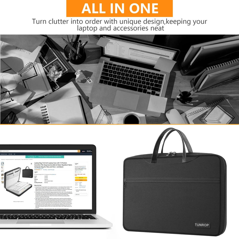 TUNROP Laptop Bag,15.6 Inch Laptop Case with 13 Pockets Accordion File Organizer,Durable & Water - Repellent Fabric Computer Bag Compatible for Lenovo, HP, Dell, MacBook,Gifts for Women Men