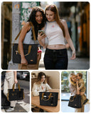 Tuwubi Canvas Tote Bag for Women, Black Tote Purse Crossbody Travel Bag with Zipper Laptop Individual Compartment Shoulder Handbags for Work College Teacher Nurse Gift (Black)