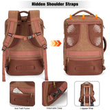 Tzowla 40L Canvas Expandable Travel Laptop Backpack for Men Women Carry on Flight Approved,Large Capacity Anti Theft Backpacks,Vintage Personal Item Bag Fit 17.3" Laptop(Brown & Khaki)