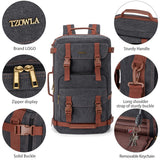 Tzowla Canvas Travel Backpack Carry on Flight Approved,Large Vintage Messenger Bag,3 - in - 1 Convertible Backpacks Duffel Bag,Personal ltem Laptop Rucksack for Men and Women Fit 17 Inch Laptop(Black)