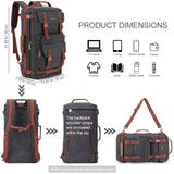 Tzowla Canvas Travel Backpack Carry on Flight Approved,Large Vintage Messenger Bag,3 - in - 1 Convertible Backpacks Duffel Bag,Personal ltem Laptop Rucksack for Men and Women Fit 17 Inch Laptop(Black)