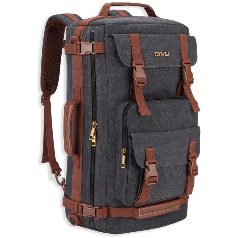 Tzowla Canvas Travel Backpack Carry on Flight Approved,Large Vintage Messenger Bag,3 - in - 1 Convertible Backpacks Duffel Bag,Personal ltem Laptop Rucksack for Men and Women Fit 17 Inch Laptop(Black)