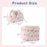 uekeboag Cotton Quilted Drawstring Makeup Bag with Canvas Lining,Coquette Aesthetic Cute Travel Toiletry Bag,Drawstring Gift Bag for Women and Girls（03Pink Bows）