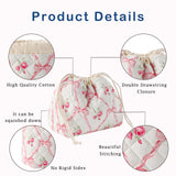 uekeboag Cotton Quilted Drawstring Makeup Bag with Canvas Lining,Coquette Aesthetic Cute Travel Toiletry Bag,Drawstring Gift Bag for Women and Girls（03Pink Bows）