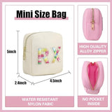 uekeboag Personalized Small Nylon Rx Cosmetic Bag, Cute Chenille Letter Patch Medicine Drug Pouch with Zipper,Preppy Makeup Travel Vitamin Bag for Women and Girls（01Sand）