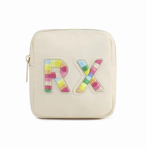 uekeboag Personalized Small Nylon Rx Cosmetic Bag, Cute Chenille Letter Patch Medicine Drug Pouch with Zipper,Preppy Makeup Travel | Backpacks4Less