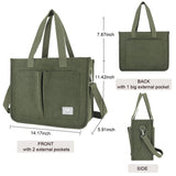 UERRUAM Tote Bag for Women with Pockets,Large Corduroy Crossbody Purse for Laptop,Work,College,Everyday,Travel,Olive Green