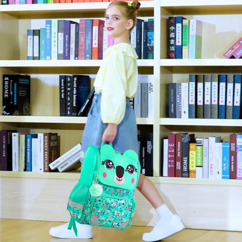 UFNDC 3PCS Bookbag for Girls, 15" Kids Sequin Bookbag with Lunch Box, Green Koala School Bag Set for Elementary Preschool Toddler