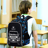 UFNDC 3PCS Boys Truck Backpack, Kids Camouflage Bookbag with Lunch Box, 17" Water Resistant Teen Travel School Bag for Middle Elementary