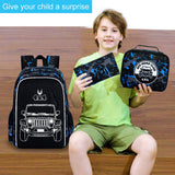 UFNDC 3PCS Boys Truck Backpack, Kids Camouflage Bookbag with Lunch Box, 17" Water Resistant Teen Travel School Bag for Middle Elementary