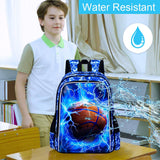 UFNDC 3PCS Kids Basketball Backpack, Boys Lightning School Bag with Lunch Box, 17" Water Resistant Bookbag for Teenagers Elementary Middle