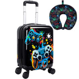 UFNDC Lightweight Hardshell Spinner Kids Suitcase Set 2PCS with Wheels - Airplane Approved Carry - On Luggage for Boys & Children Ages 3 - 10, Fun Game Rolling Suitcases for Elementary Toddler Travel