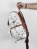 UGFashions Cowhide Backpack Hair On Knapsack Shoulder Travel Bag Backpack Leather Western Diaper Bag Brown & White