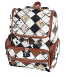 UGFashions Western Brown Patchwork Cowhide Leather Backpack - Everyday Travel Backpack - Genuine Leather Cow Print Checkered Diaper Bag