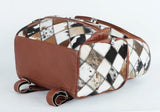UGFashions Western Brown Patchwork Cowhide Leather Backpack - Everyday Travel Backpack - Genuine Leather Cow Print Checkered Diaper Bag