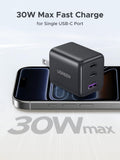 UGREEN 3 - Port 30W USB C Charger, GaN II Compact iPhone Charger Fast Charging, Type C Power Adapter for iPhone 17/16/15 Series, Galaxy S26/S25/24, iPad, MacBook, Matt Black