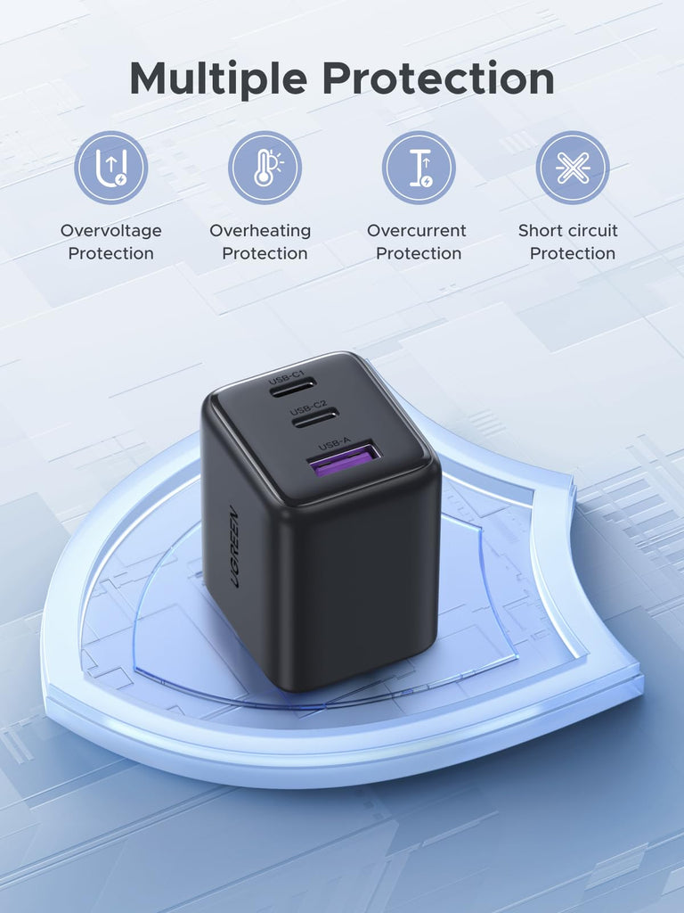 UGREEN 3 - Port 30W USB C Charger, GaN II Compact iPhone Charger Fast Charging, Type C Power Adapter for iPhone 17/16/15 Series, Galaxy S26/S25/24, iPad, MacBook, Matt Black