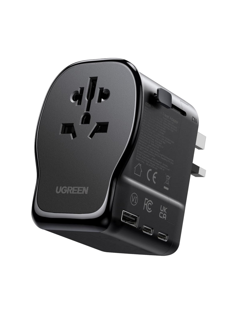 UGREEN 65W Max Universal Travel Adapter, International Power Adapter with 2 USB - C, 1 USB - A, European Travel Plug Suitable for DE/UK/US/AU and 200+ Countries, Travel Essentials, Black