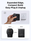 UGREEN 65W Max Universal Travel Adapter, International Power Adapter with 2 USB - C, 1 USB - A, European Travel Plug Suitable for DE/UK/US/AU and 200+ Countries, Travel Essentials, Black