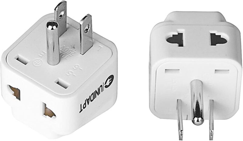 UK to US Travel Adapter, India to US Plug Adapter, Unidapt Adapters for USA, 2 - Pack, Plug Converter, USA Travel Adapter, EU to US with Dual Inputs, Universal to American Outlet Plug