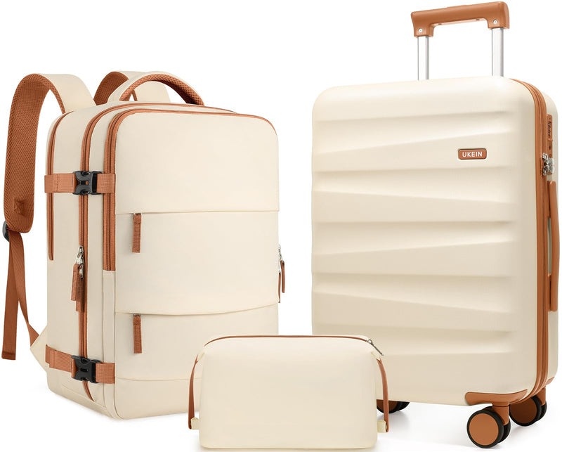 UKEIN Luggage Set with Backpack,Polycarbonate Carry On Luggage Airline Approved with Spinner Wheels, Hardshell Travel Suitcase with TSA Lock,Suitcase Set 3 Piece