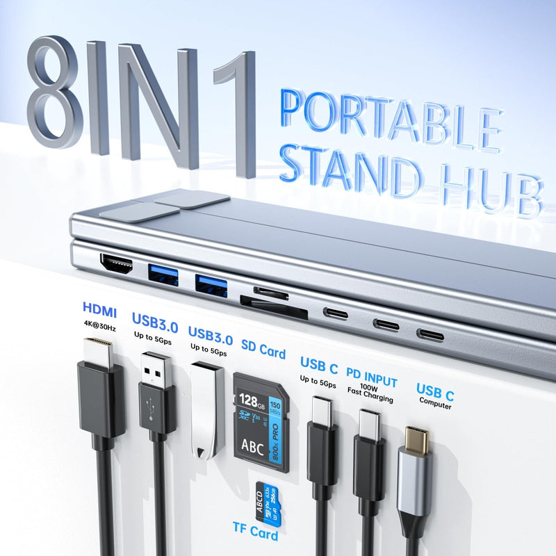 Umaniy Laptop Docking Station Stand, 8 in 1 USB C Hub HDMI Portable Laptop Stand with USB Ports, USB C Multiport Adapter USBC Dock Station Computer Holder for MacBook Pro/Air, Dell, HP, Lenovo, ASUS