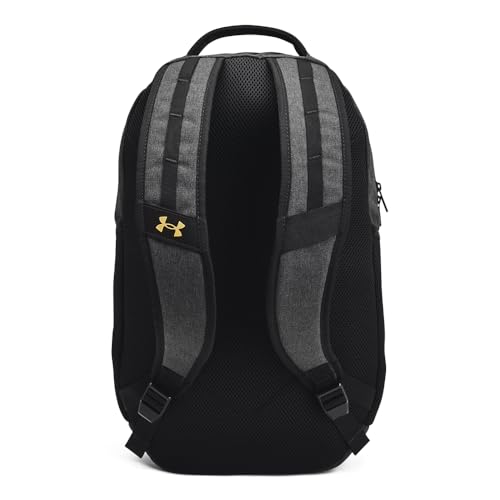 Under Armour Unisex-Adult Hustle 6.0 Backpack, (005) Black Full Heather/Black/Metallic Gold, One Size Fits Most