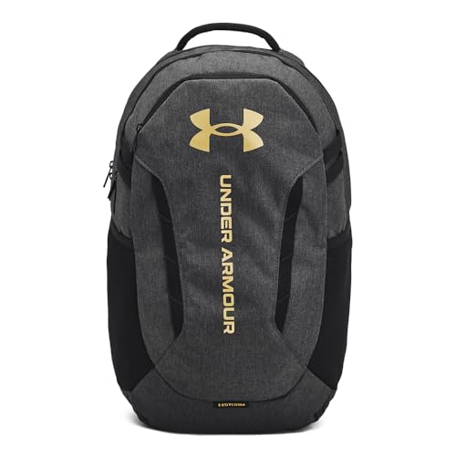 Under Armour Unisex-Adult Hustle 6.0 Backpack, (005) Black Full Heather/Black/Metallic Gold, One Size Fits Most