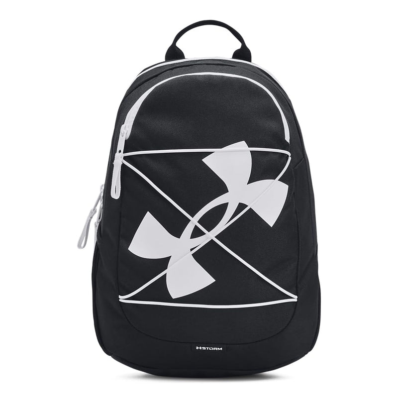 Under Armour unisex - adult Hustle Play Backpack, (001) Black/Black/White, One Size Fits Most
