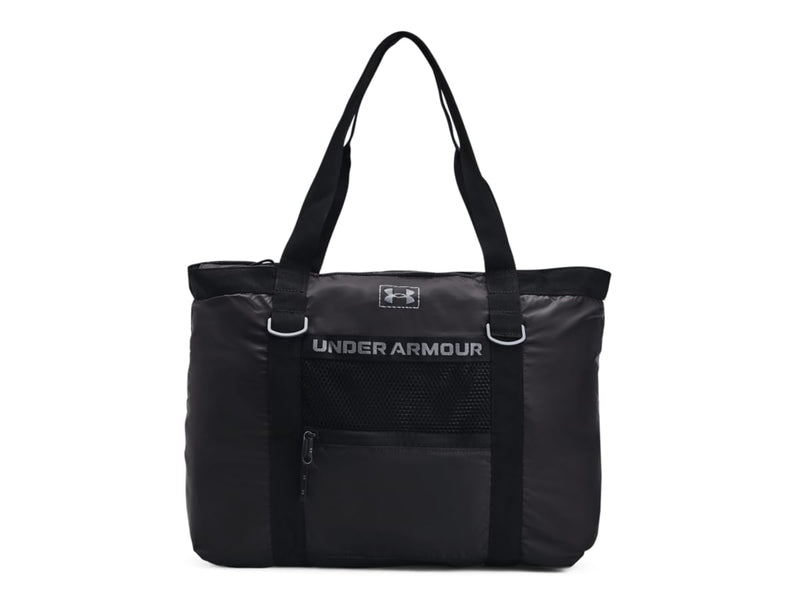 Under Armour Womens Studio Packable Tote Bag, (001) Black / / Metallic Gun Metal, One Size Fits Most