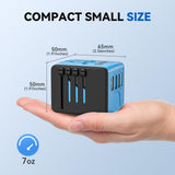Unidapt Universal Travel Adapter, International Plug Adapter Fast 2,4A 4 - USB European Power Plug, AC Wall Charger - Worldwide Outlet for Europe US USA UK EU AUS, Blue