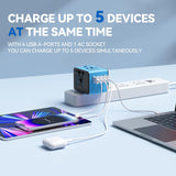 Unidapt Universal Travel Adapter, International Plug Adapter Fast 2,4A 4 - USB European Power Plug, AC Wall Charger - Worldwide Outlet for Europe US USA UK EU AUS, Blue