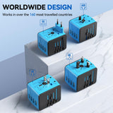 Unidapt Universal Travel Adapter, International Plug Adapter Fast 2,4A 4 - USB European Power Plug, AC Wall Charger - Worldwide Outlet for Europe US USA UK EU AUS, Blue